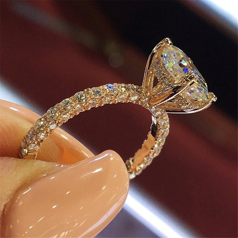 Rose Gold Color 2cts AAA Zircon Engagement Wedding Band Rings For Women Bridal Bijoux Dropshipping