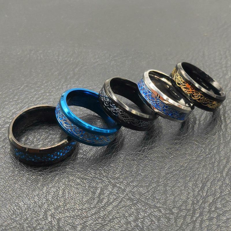 11 colors Blue Black Silvering Irish Dragon Titanium Carbide Ring 8mm  Wedding Bands Couple Anniversary Jewelry G0170