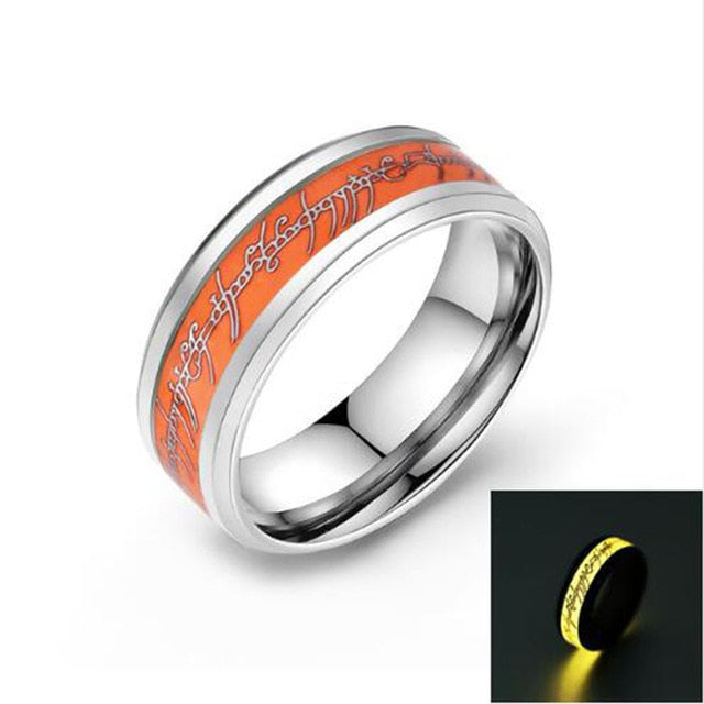 Black Titanium Steel Luminous Lord of one Ring Glowing In The Dark Wedding Engagement Rings For Women Men Jewelry