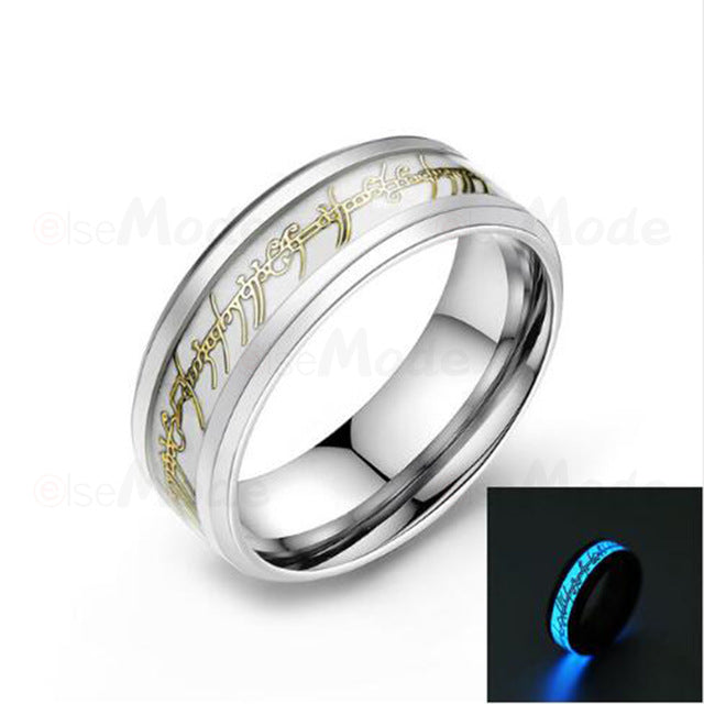 Black Titanium Steel Luminous Lord of one Ring Glowing In The Dark Wedding Engagement Rings For Women Men Jewelry