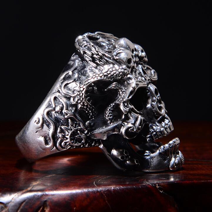 Gothic Punk Ring For Men Retro Skeleton Devil Male Ring Stainless Steel Skull Adjustable Adjustable Exaggeration