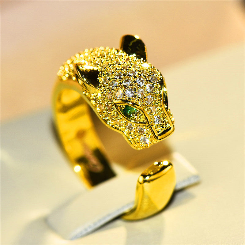 European Style Female Leopard Animal Ring Luxury Yellow Gold Open Wedding Rings Promise Adjustable Engagement Rings For Women