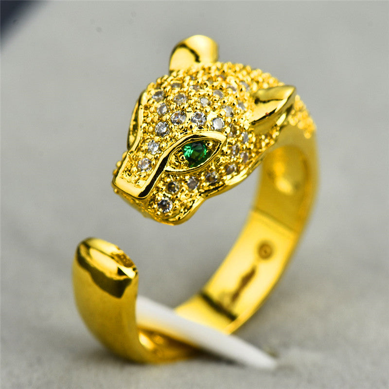 European Style Female Leopard Animal Ring Luxury Yellow Gold Open Wedding Rings Promise Adjustable Engagement Rings For Women