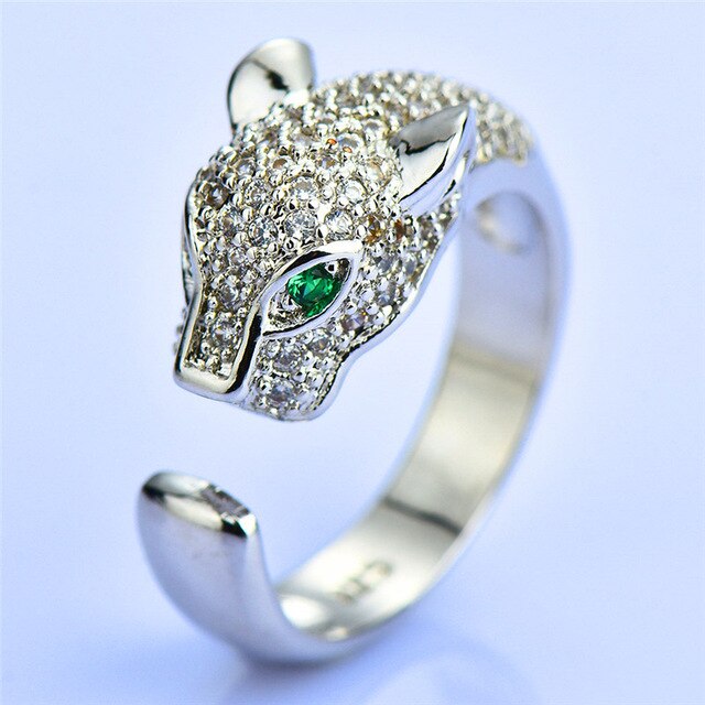 European Style Female Leopard Animal Ring Luxury Yellow Gold Open Wedding Rings Promise Adjustable Engagement Rings For Women