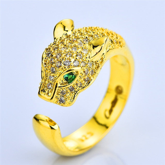 European Style Female Leopard Animal Ring Luxury Yellow Gold Open Wedding Rings Promise Adjustable Engagement Rings For Women