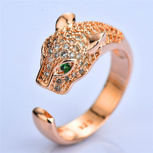 European Style Female Leopard Animal Ring Luxury Yellow Gold Open Wedding Rings Promise Adjustable Engagement Rings For Women