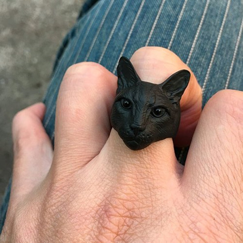 New Trendy Personalized Cute Adjustable Big Head Cat Ring Silver Color Plated Men Fashion Animal Kitty Cat Ring