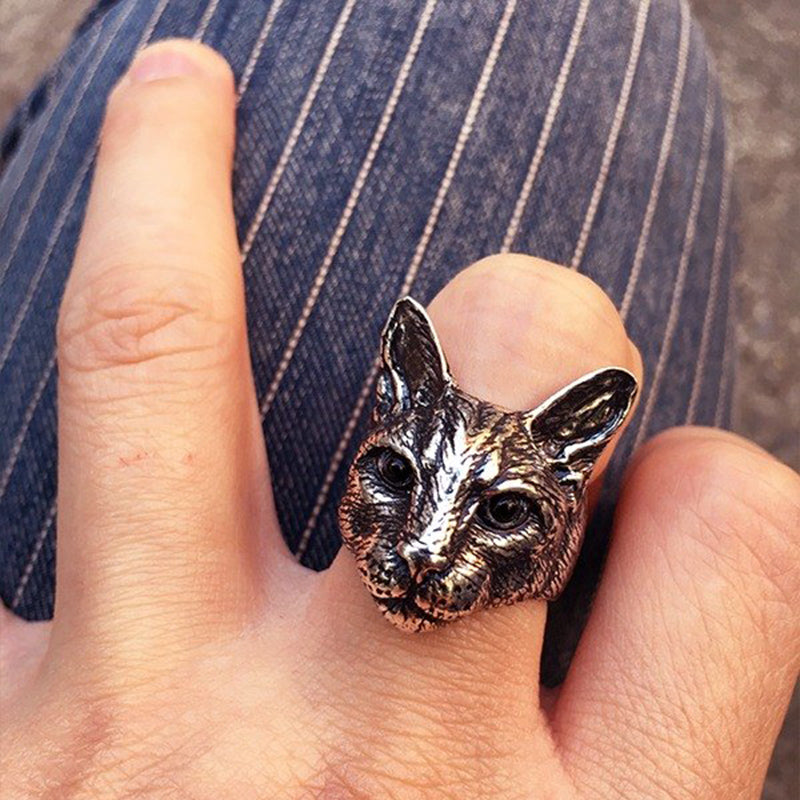 New Trendy Personalized Cute Adjustable Big Head Cat Ring Silver Color Plated Men Fashion Animal Kitty Cat Ring