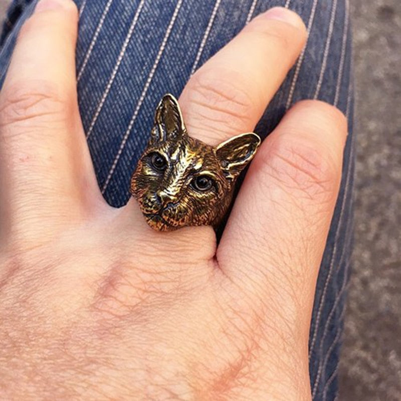 New Trendy Personalized Cute Adjustable Big Head Cat Ring Silver Color Plated Men Fashion Animal Kitty Cat Ring