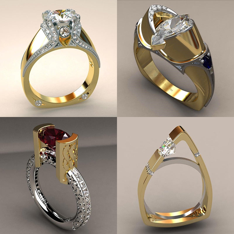 Vintage Female Zircon Stone Ring Unique Style Crystal Silver Gold Color Wedding Ring Promise Engagement Rings For Women