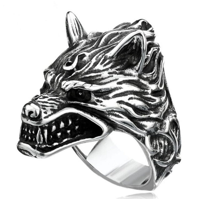 Gothic Punk Ring For Men Retro  Male Ring Stainless Steel Exaggeration Ferocious Animal Wolf Lion Tiger Bulldog Exquisite