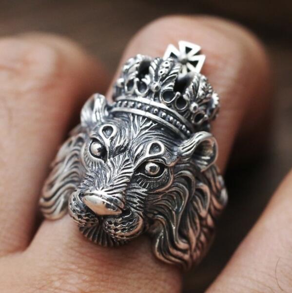 Gothic Punk Ring For Men Retro  Male Ring Stainless Steel Exaggeration Ferocious Animal Wolf Lion Tiger Bulldog Exquisite