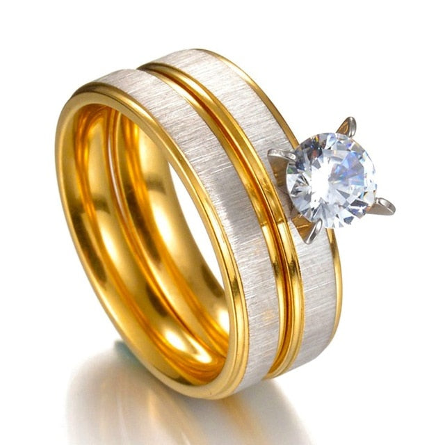 Romantic Double Rings Set Ring For Women Ladies Lover Party Wedding Fashion Rhinestone Rings Clear Crystal Rings