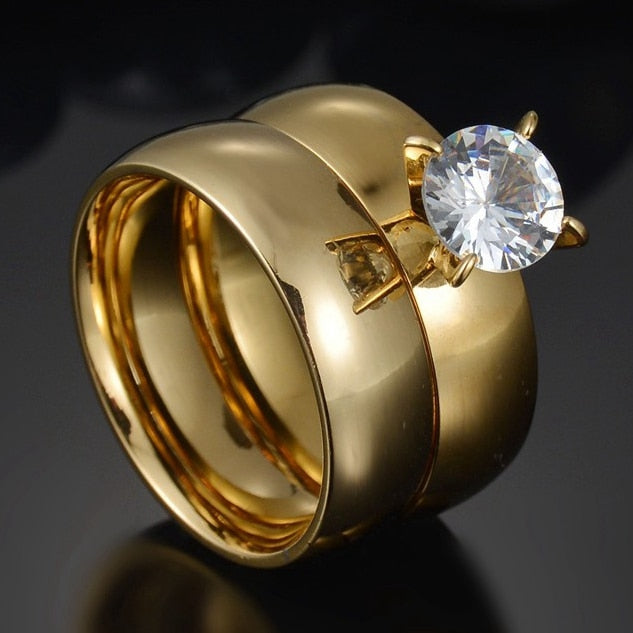 Romantic Double Rings Set Ring For Women Ladies Lover Party Wedding Fashion Rhinestone Rings Clear Crystal Rings