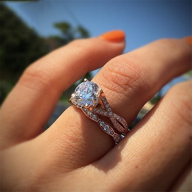 Rose Gold Color 2cts AAA Zircon Engagement Wedding Band Rings For Women Bridal Bijoux Dropshipping