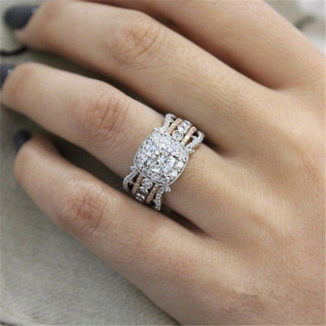 Rose Gold Color 2cts AAA Zircon Engagement Wedding Band Rings For Women Bridal Bijoux Dropshipping