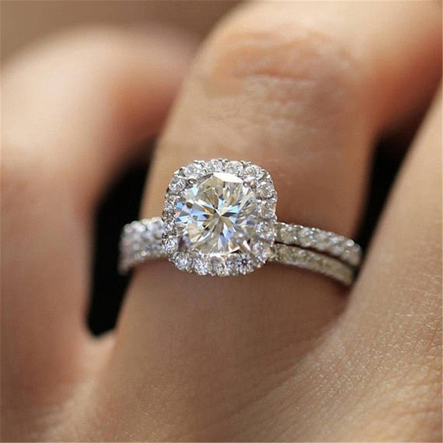 Rose Gold Color 2cts AAA Zircon Engagement Wedding Band Rings For Women Bridal Bijoux Dropshipping