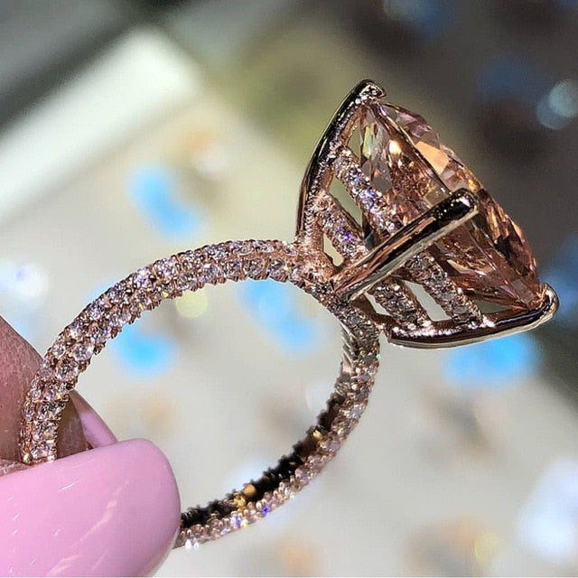 Rose Gold Color 2cts AAA Zircon Engagement Wedding Band Rings For Women Bridal Bijoux Dropshipping